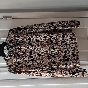 Animal print long sleeve ruffle collar blouse